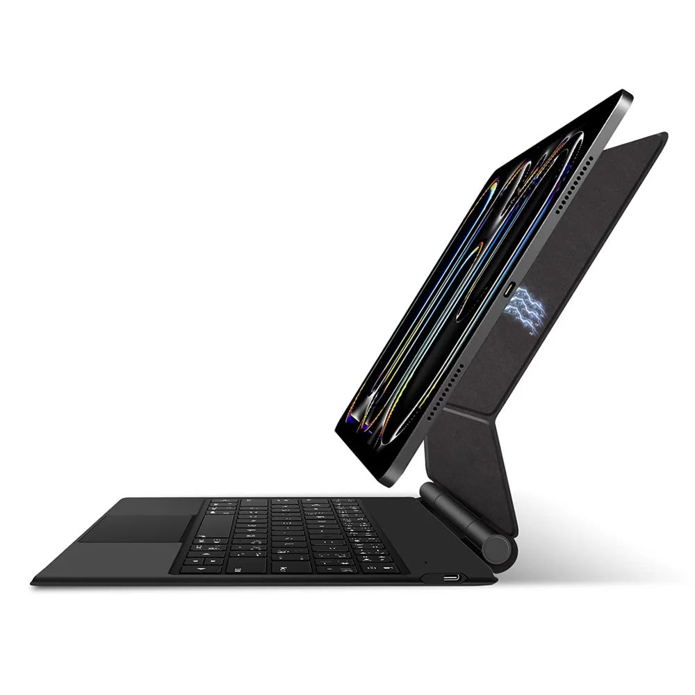 For iPad Pro 11 (2025) / 11 (2024) Smart Pogo Pin Direct Connection Keyboard (Spanish Layout) + Leather Tablet Case - Black - 4