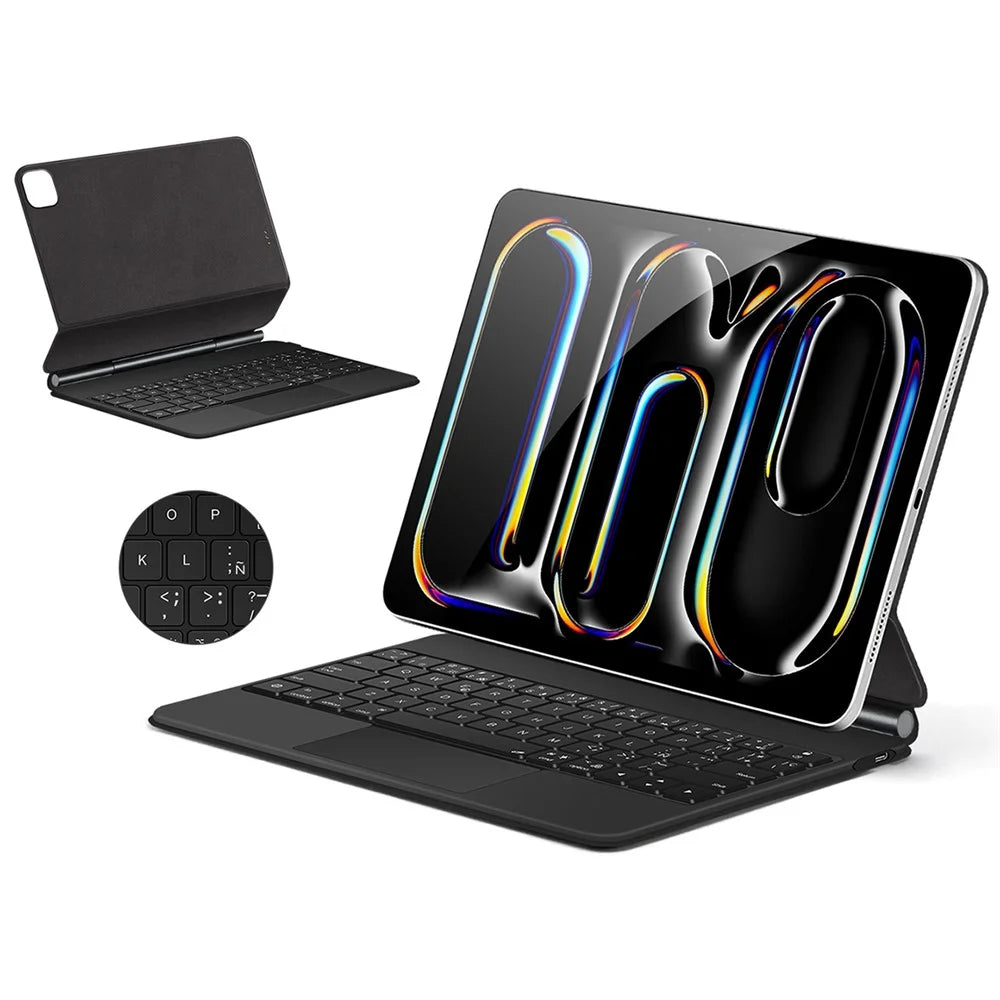 For iPad Pro 11 (2025) / 11 (2024) Smart Pogo Pin Direct Connection Keyboard (Spanish Layout) + Leather Tablet Case - Black - 5