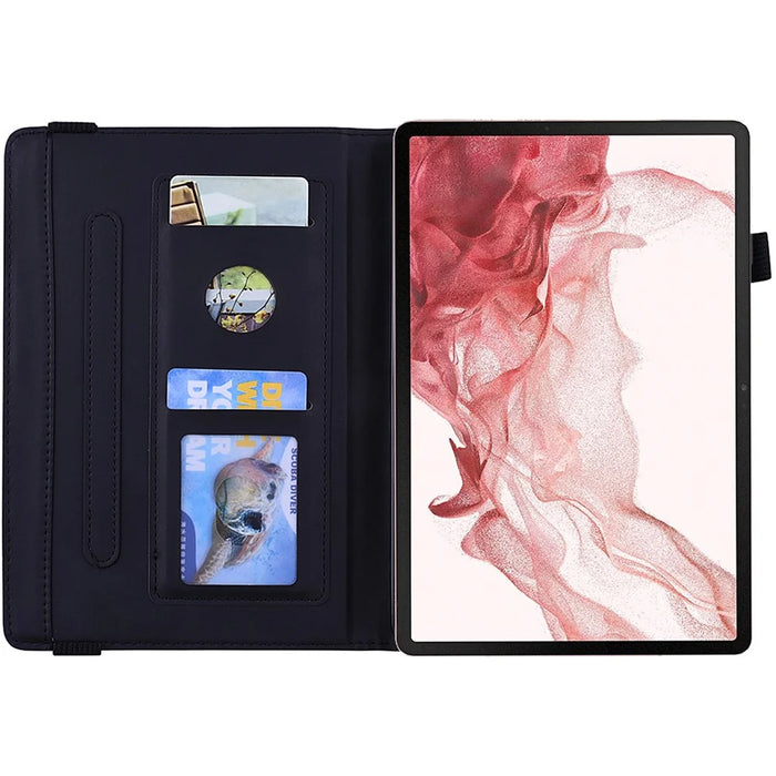 For Samsung Galaxy Tab S11 Ultra Tablet Case Card Slots Leather Cover Flower Pattern - Black - 2