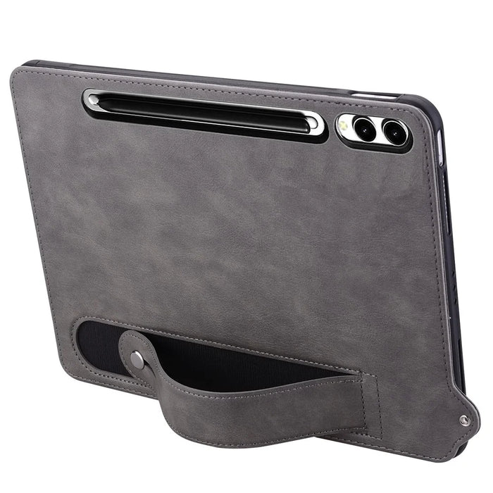 For Samsung Galaxy Tab S11 Ultra Case Hand Strap Kickstand Leather Tablet Cover - Grey - 2