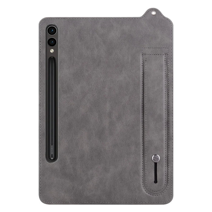 For Samsung Galaxy Tab S11 Ultra Case Hand Strap Kickstand Leather Tablet Cover - Grey - 4