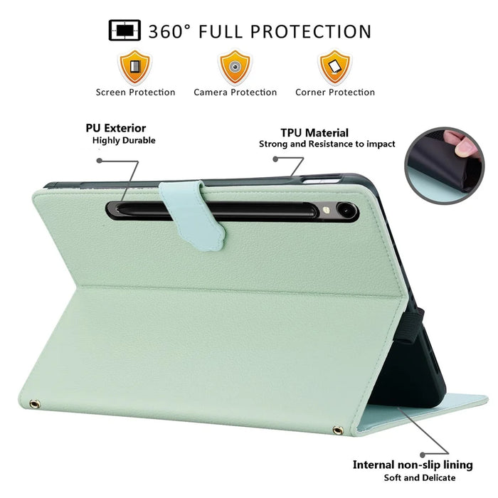 For Samsung Galaxy Tab S11 Ultra Wallet Case Leather Stand Tablet Cover with Stylus Holder, 3D Effect Cat Pattern - Green - 3