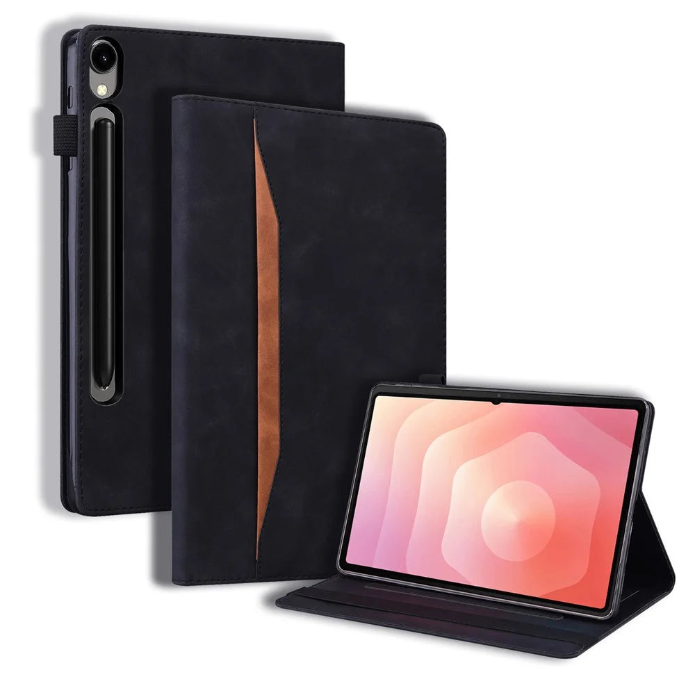 For Samsung Galaxy Tab S11 Ultra Case PU Leather Protective Folio Tablet Cover with Card Holder - Black - 1