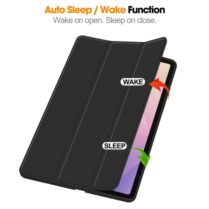 For Samsung Galaxy Tab S11 Case Trifold Stand Solid Color Leather Tablet Cover with Pen Slot - Black - 3