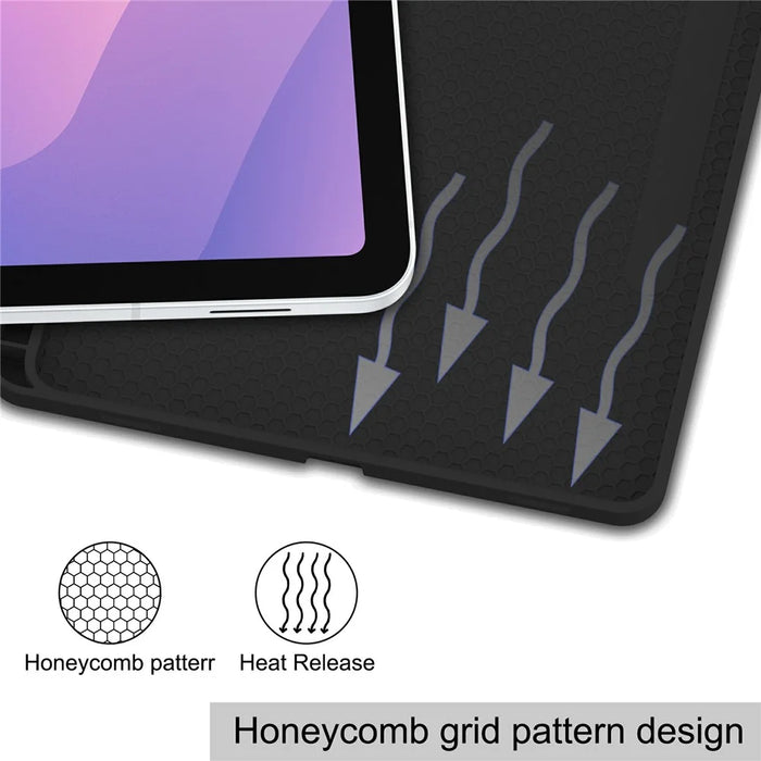For Samsung Galaxy Tab S11 Case Trifold Stand Solid Color Leather Tablet Cover with Pen Slot - Black - 7