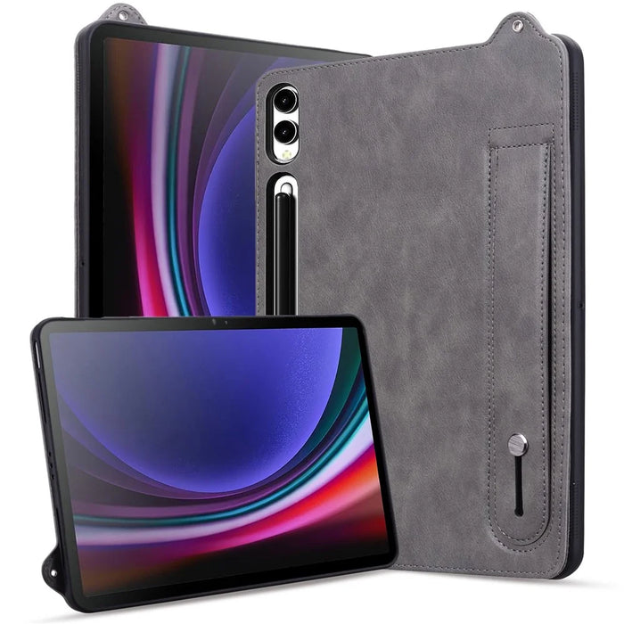 For Samsung Galaxy Tab S10 Ultra / S9 Ultra / S8 Ultra Case Hand Strap Kickstand Leather Tablet Cover - Grey - 3