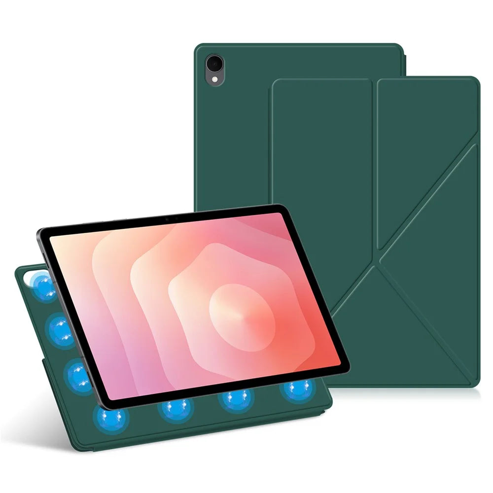 For Samsung Galaxy Tab S11 Leather Case Origami Stand Magnetic Tablet Cover Auto Wake  /  Sleep - Green - 1