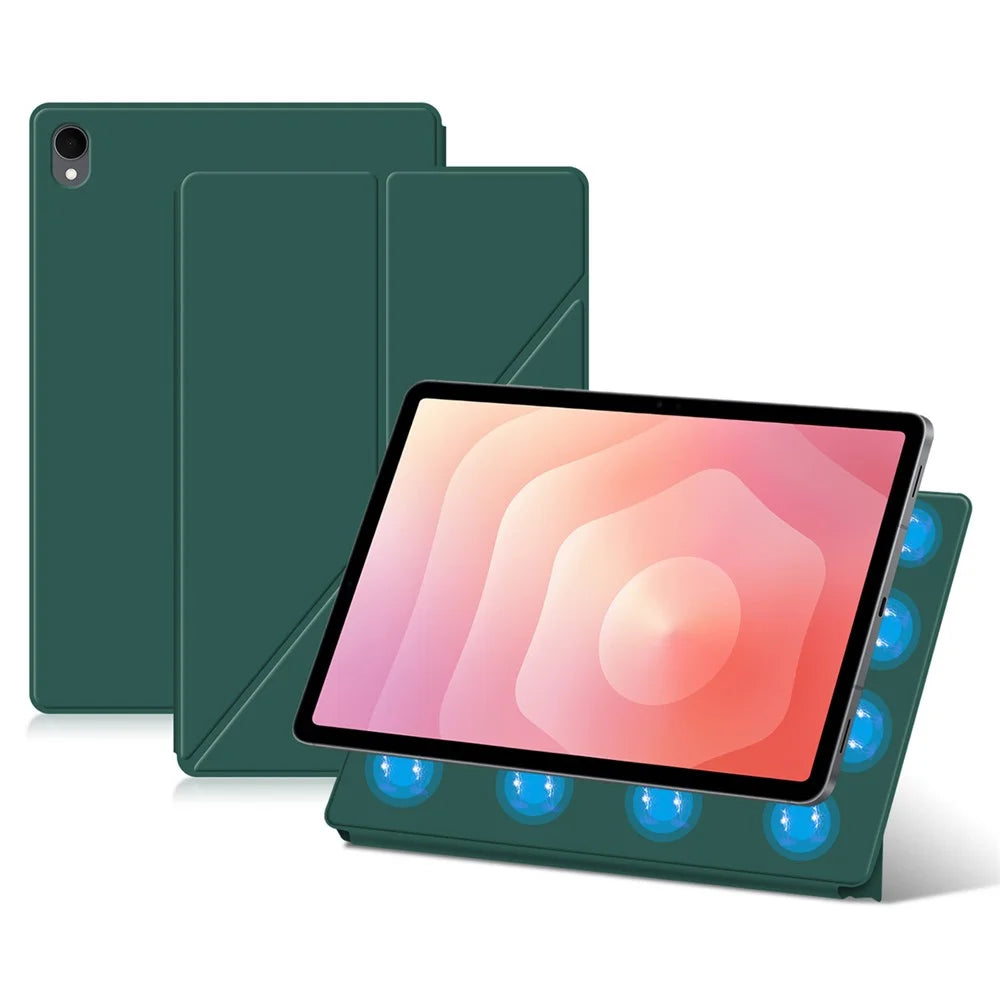 For Samsung Galaxy Tab S11 Leather Case Origami Stand Magnetic Tablet Cover Auto Wake  /  Sleep - Green - 2