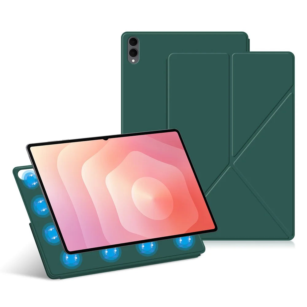 For Samsung Galaxy Tab S11 Ultra Leather Case Origami Stand Magnetic Tablet Cover Auto Wake  /  Sleep - Green - 1