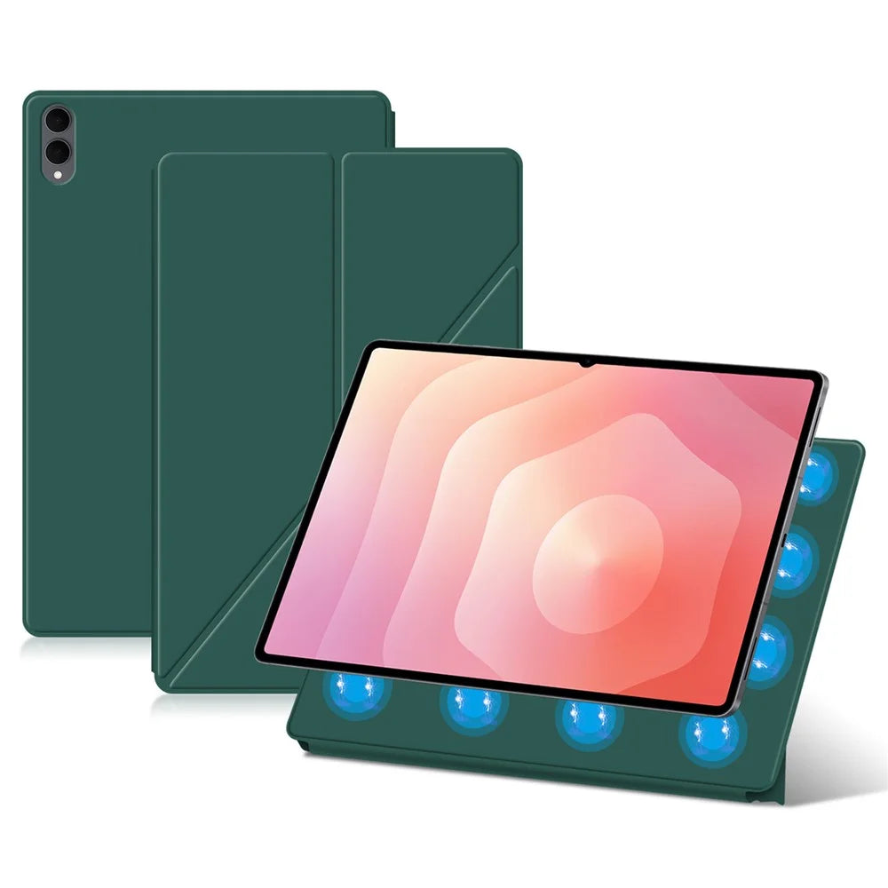 For Samsung Galaxy Tab S11 Ultra Leather Case Origami Stand Magnetic Tablet Cover Auto Wake  /  Sleep - Green - 2