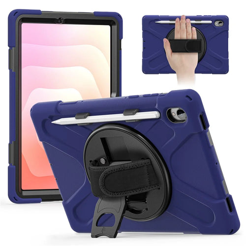 For Samsung Galaxy Tab S11 Case TPU + PC + Silicone Kickstand Anti Drop Tablet Cover - Navy Blue - 1