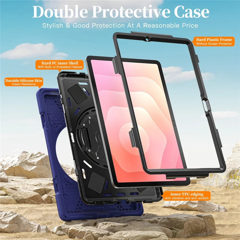 For Samsung Galaxy Tab S11 Case TPU + PC + Silicone Kickstand Anti Drop Tablet Cover - Navy Blue - 4