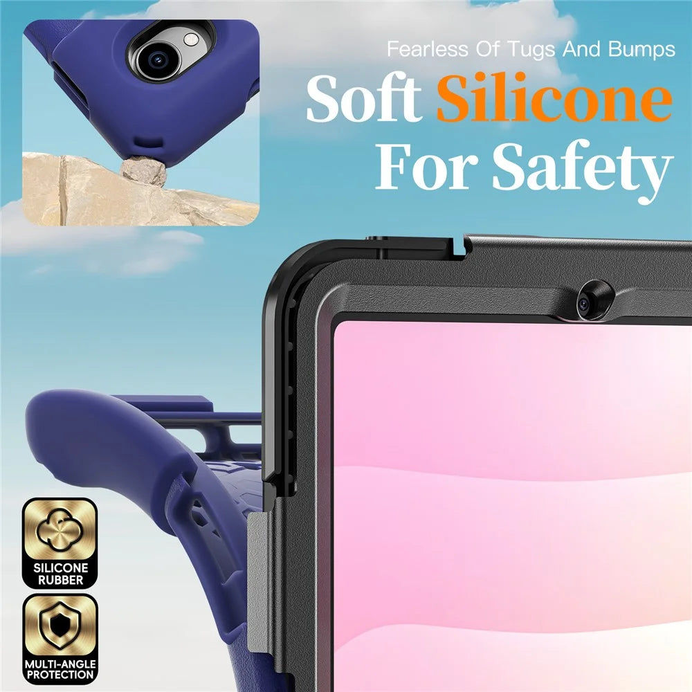 For Samsung Galaxy Tab S11 Case TPU + PC + Silicone Kickstand Anti Drop Tablet Cover - Navy Blue - 5