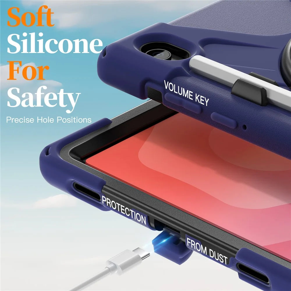For Samsung Galaxy Tab S11 Case TPU + PC + Silicone Kickstand Anti Drop Tablet Cover - Navy Blue - 7