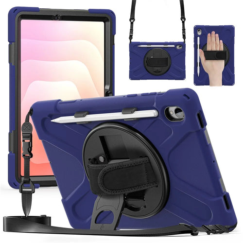 For Samsung Galaxy Tab S11 Kickstand Case TPU PC Silicone Tablet Cover with Shoulder Strap - Navy Blue - 1