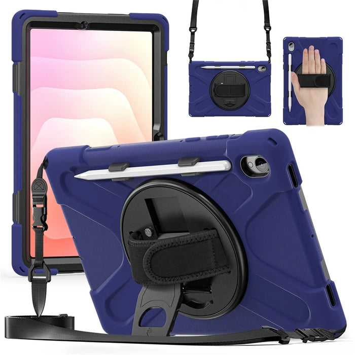For Samsung Galaxy Tab S11 Kickstand Case TPU PC Silicone Tablet Cover with Shoulder Strap - Navy Blue - 1