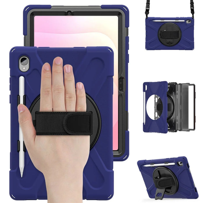 For Samsung Galaxy Tab S11 Kickstand Case TPU PC Silicone Tablet Cover with Shoulder Strap - Navy Blue - 2