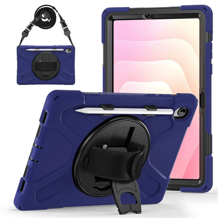 For Samsung Galaxy Tab S11 Kickstand Case TPU PC Silicone Tablet Cover with Shoulder Strap - Navy Blue - 3