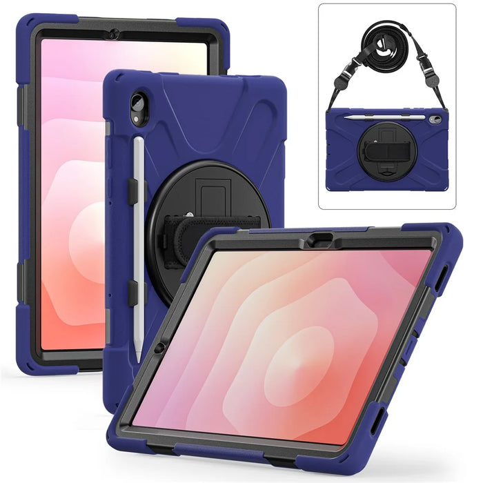 For Samsung Galaxy Tab S11 Kickstand Case TPU PC Silicone Tablet Cover with Shoulder Strap - Navy Blue - 4