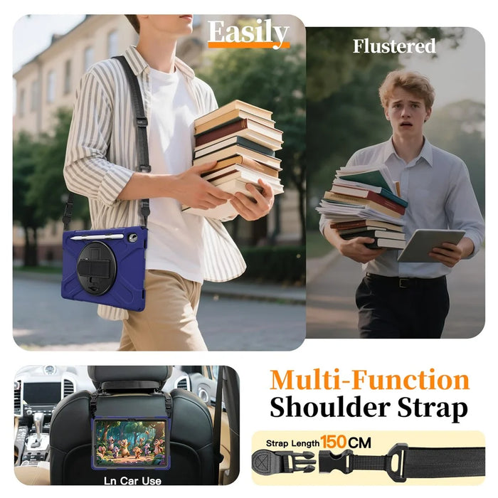 For Samsung Galaxy Tab S11 Kickstand Case TPU PC Silicone Tablet Cover with Shoulder Strap - Navy Blue - 6
