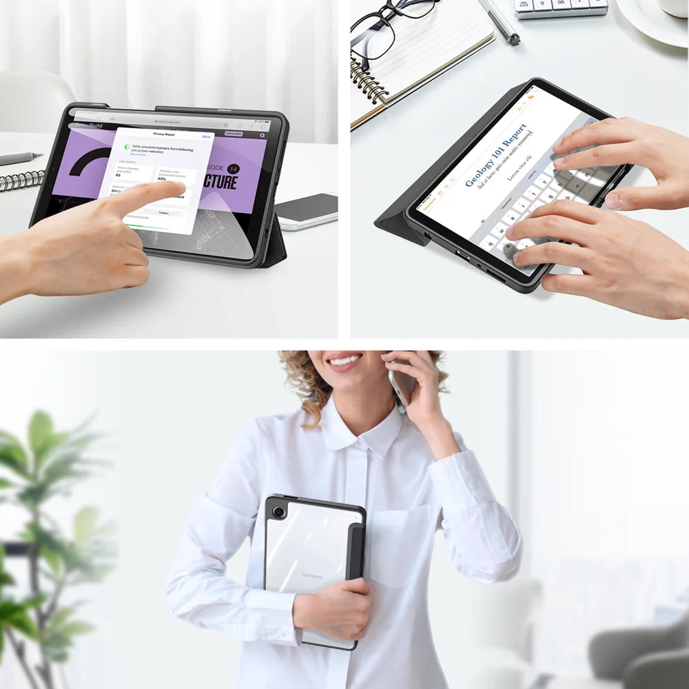 DUX DUCIS For Samsung Galaxy Tab A9 / Galaxy Tab A11 Case  TOBY Series Tri-fold Stand PU Leather Tablet Cover - Black - 7