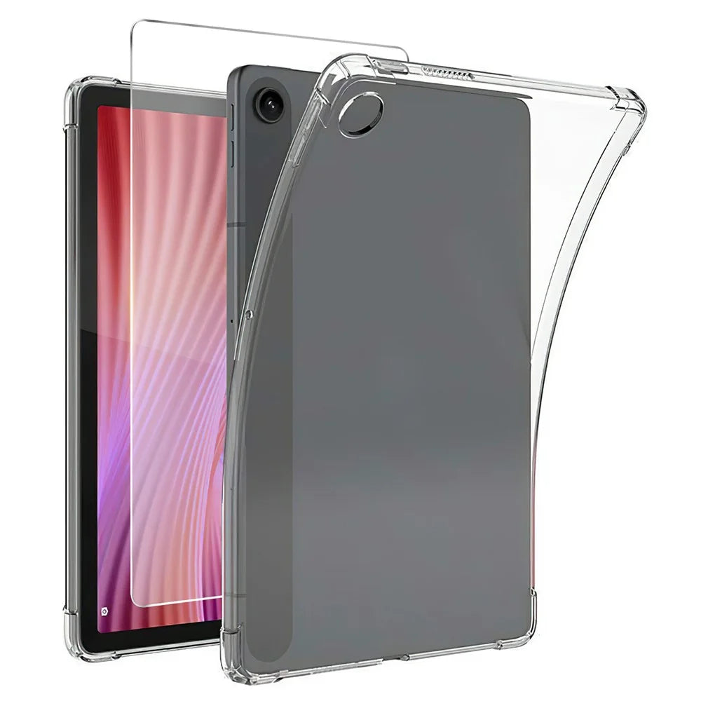 For Lenovo Tab 10.1 (2025) Case TPU Drop-Resistant Clear Tablet Cover + Tempered Glass Screen Film - 1
