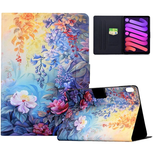 For iPad Mini (2024)  /  (2021) Case Colorful Pattern Painting Card Slots Stand Leather Tablet Cover with Auto Sleep  /  Wake - Blossom - 1
