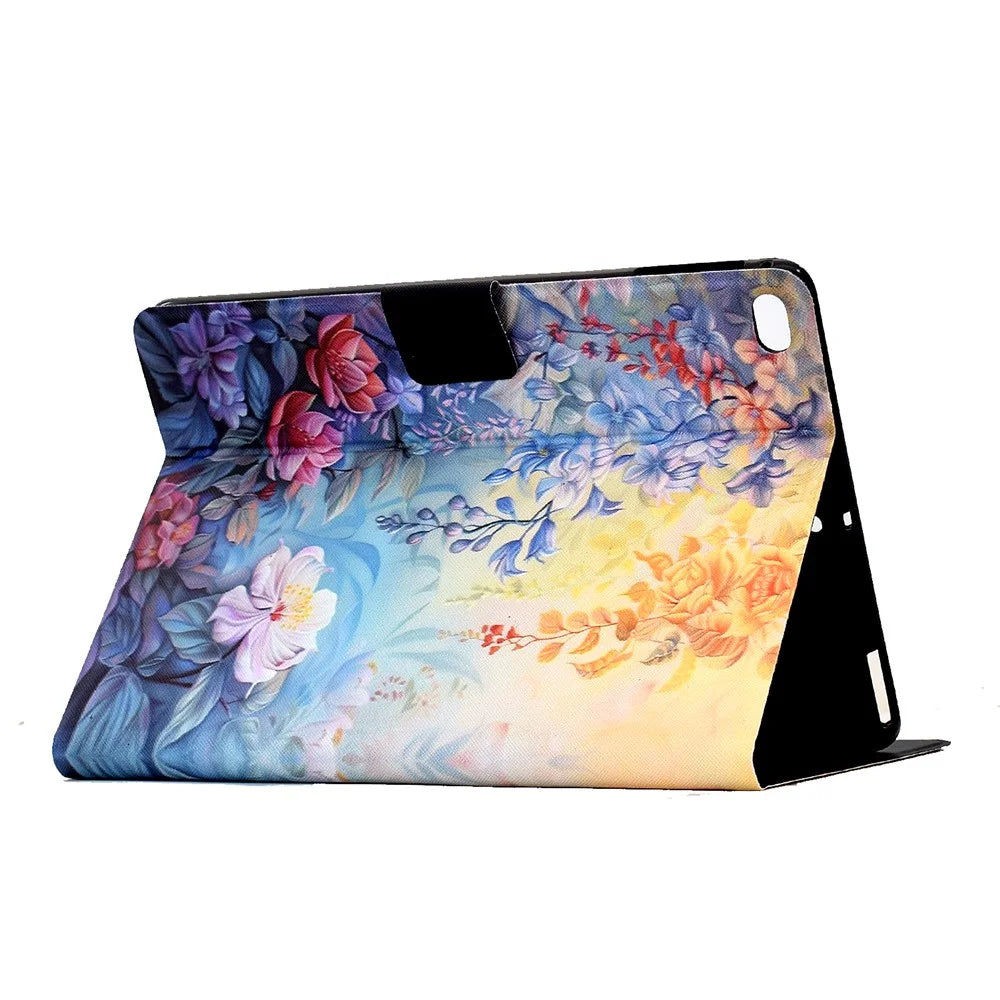 Leather Case for iPad 9.7-inch (2018) / (2017) / iPad Air 2 / Air (2013) Pattern Painting Card Slots Stand Cover with Auto Sleep / Wake - Blossom - 4