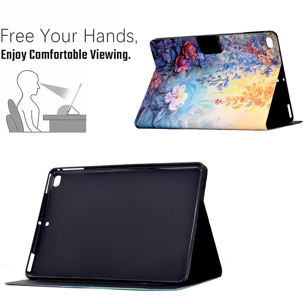 Leather Case for iPad 9.7-inch (2018) / (2017) / iPad Air 2 / Air (2013) Pattern Painting Card Slots Stand Cover with Auto Sleep / Wake - Blossom - 7