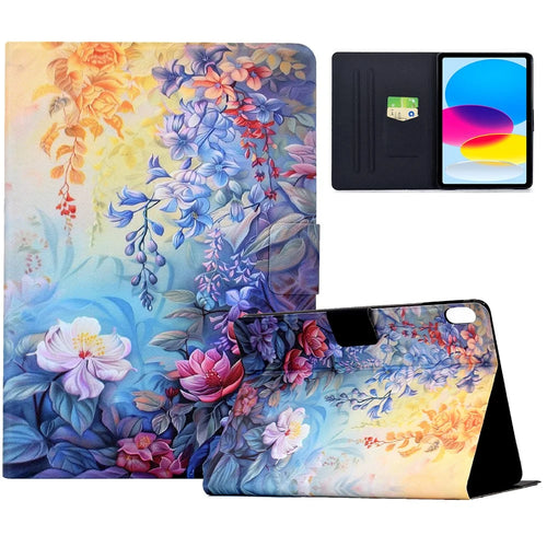 For iPad (2025)  /  10.9 (2022) Case Colorful Pattern Painting Card Slots Stand Leather Tablet Cover with Auto Sleep  /  Wake - Blossom - 1