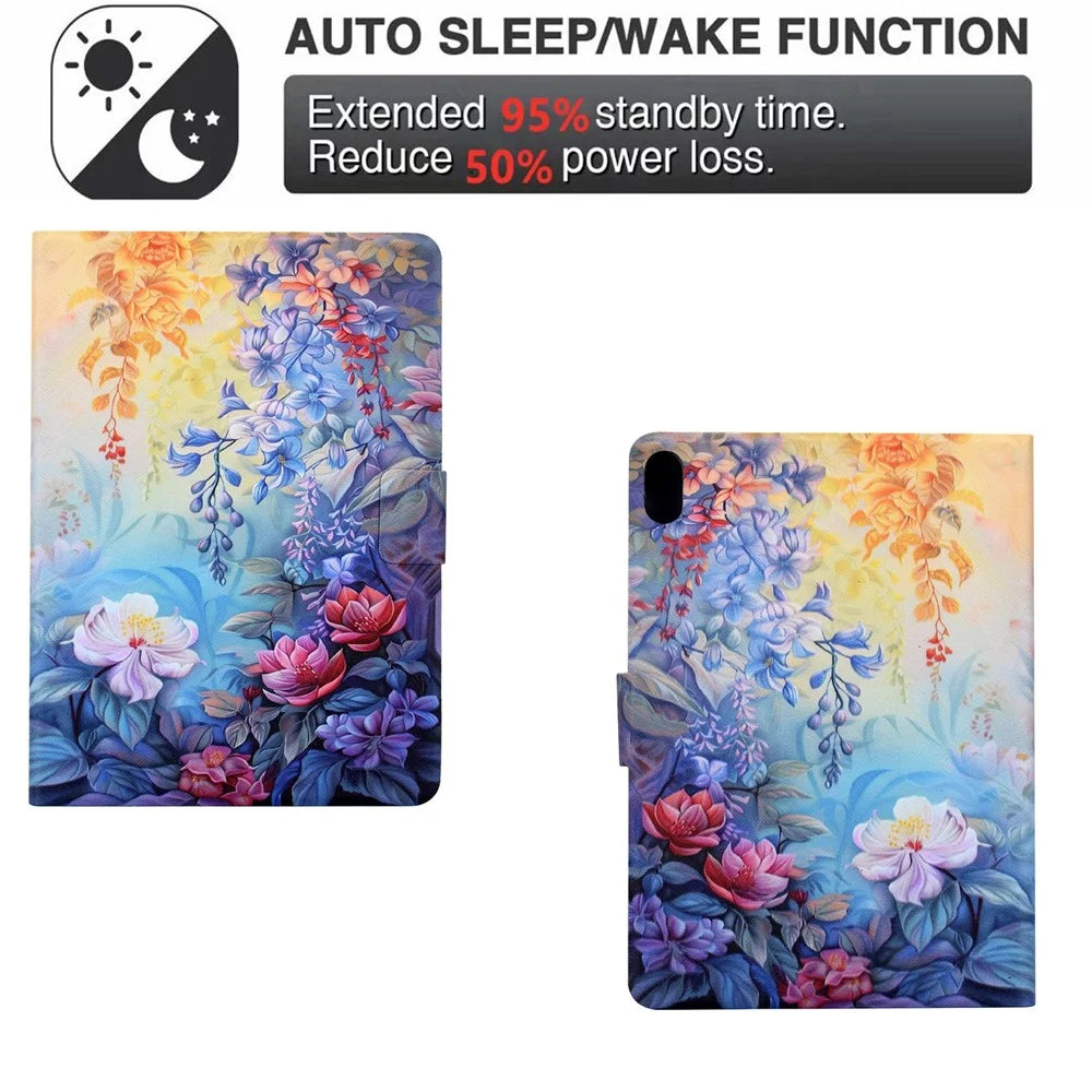 For iPad (2025)  /  10.9 (2022) Case Colorful Pattern Painting Card Slots Stand Leather Tablet Cover with Auto Sleep  /  Wake - Blossom - 6