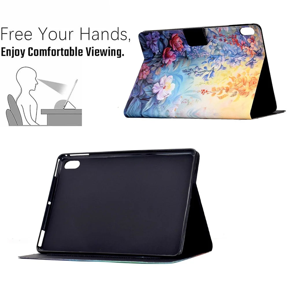 For iPad (2025)  /  10.9 (2022) Case Colorful Pattern Painting Card Slots Stand Leather Tablet Cover with Auto Sleep  /  Wake - Blossom - 7