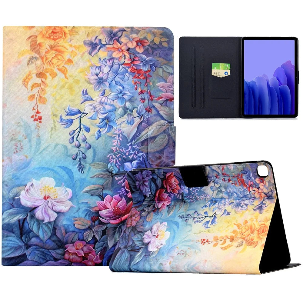 For Samsung Galaxy Tab A7 10.4 (2020) T500 T505 Case Colorful Pattern Painting Card Slots Stand Leather Tablet Cover with Auto Sleep  /  Wake - Blossom - 1