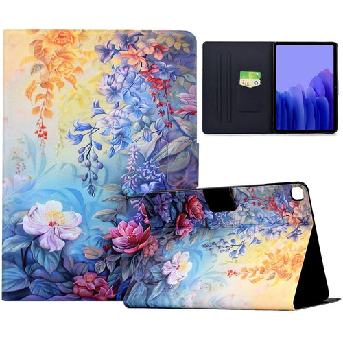 For Samsung Galaxy Tab A7 10.4 (2020) T500 T505 Case Colorful Pattern Painting Card Slots Stand Leather Tablet Cover with Auto Sleep  /  Wake - Blossom - 1