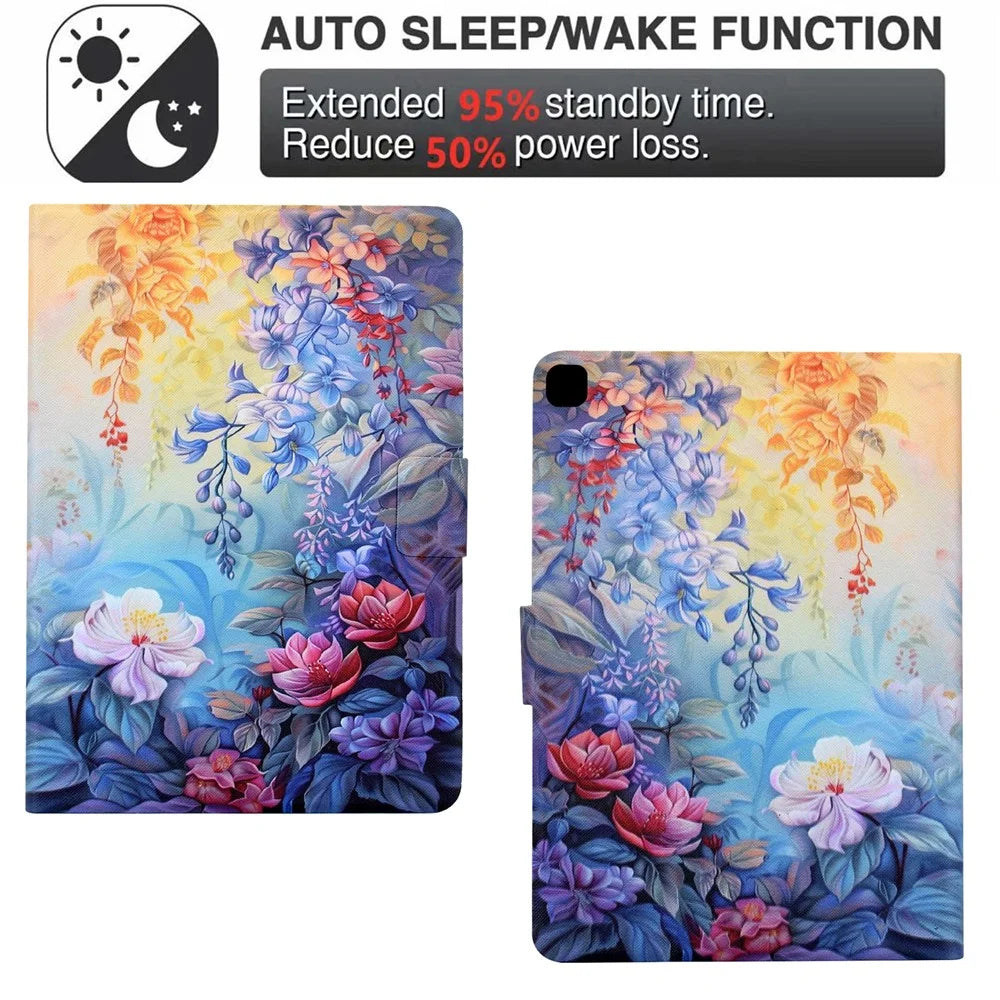 For Samsung Galaxy Tab A7 10.4 (2020) T500 T505 Case Colorful Pattern Painting Card Slots Stand Leather Tablet Cover with Auto Sleep  /  Wake - Blossom - 6