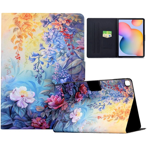 Leather Case for Samsung Galaxy Tab S6 Lite (2024) SM-P610 615 / (2022) / (2020) Pattern Painting Card Slots Stand Cover with Auto Sleep / Wake - Blossom - 1