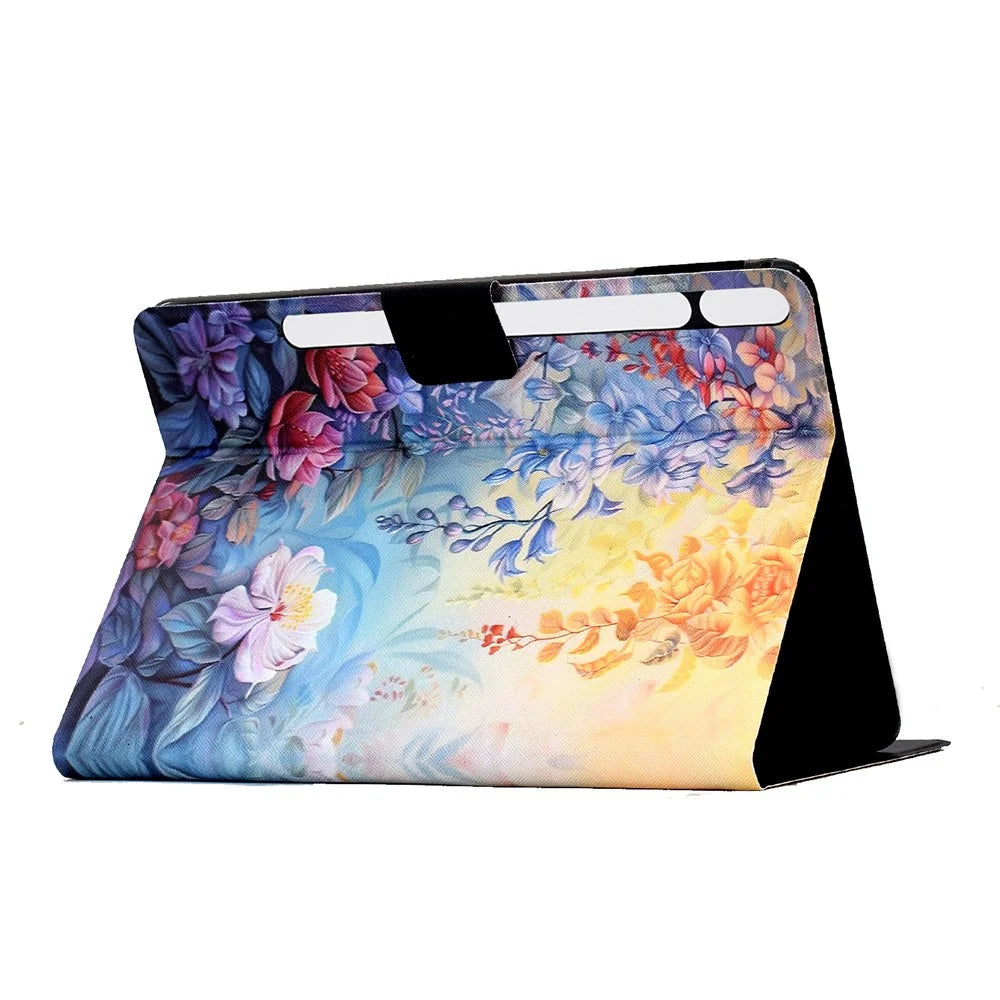 Leather Case for Samsung Galaxy Tab S10 Lite / S10 FE / S9 FE / S9 Pattern Painting Card Slots Stand Tablet Cover with Auto Sleep / Wake - Blossom - 4