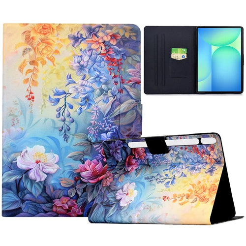 For Samsung Galaxy Tab S10 FE+ Case Colorful Pattern Painting Card Slots Stand Leather Tablet Cover with Auto Sleep  /  Wake - Blossom - 1