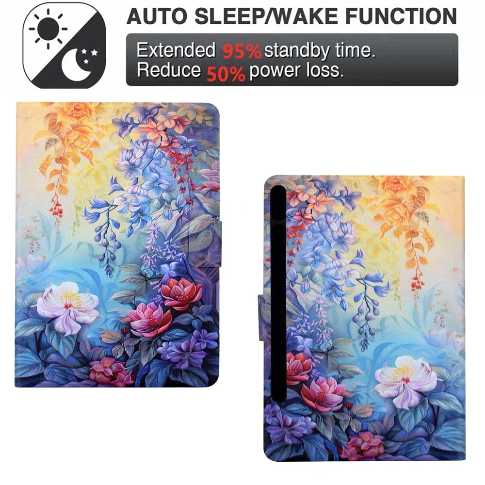 For Samsung Galaxy Tab S10 FE+ Case Colorful Pattern Painting Card Slots Stand Leather Tablet Cover with Auto Sleep  /  Wake - Blossom - 6