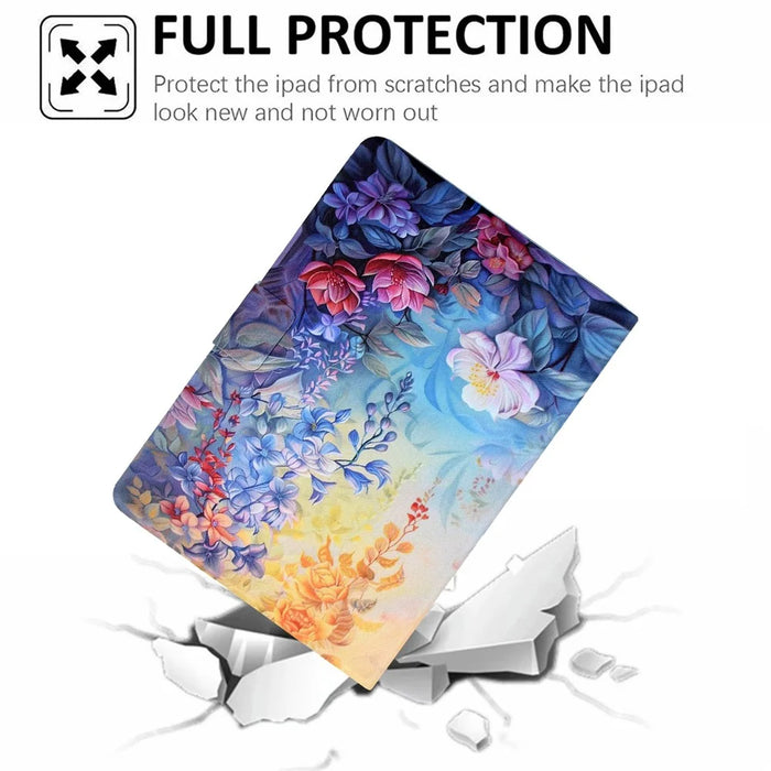 For Samsung Galaxy Tab A11  /  A9 Case Colorful Pattern Painting Card Slots Stand Leather Tablet Cover with Auto Sleep  /  Wake - Blossom - 5