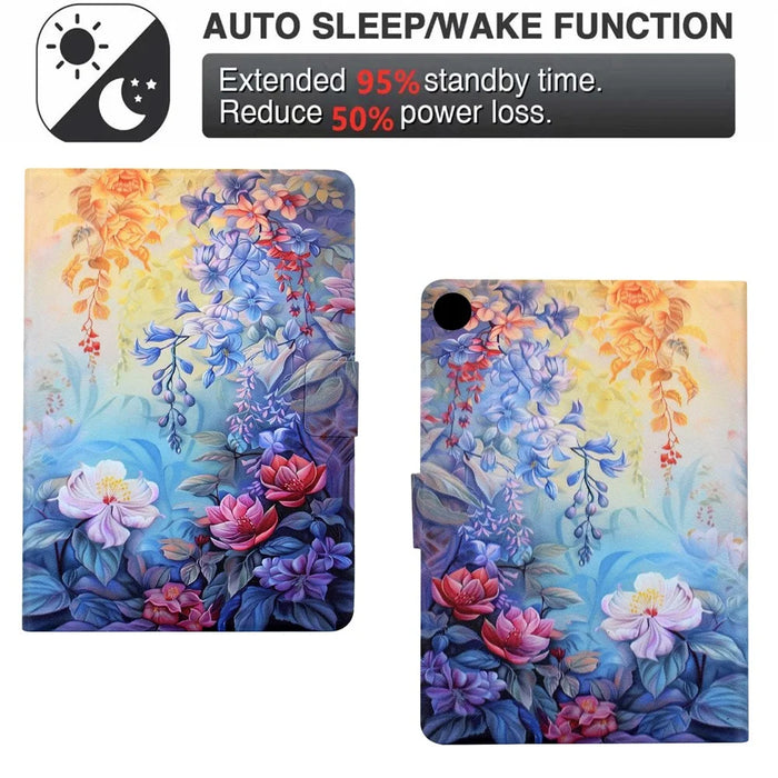 For Samsung Galaxy Tab A11  /  A9 Case Colorful Pattern Painting Card Slots Stand Leather Tablet Cover with Auto Sleep  /  Wake - Blossom - 6