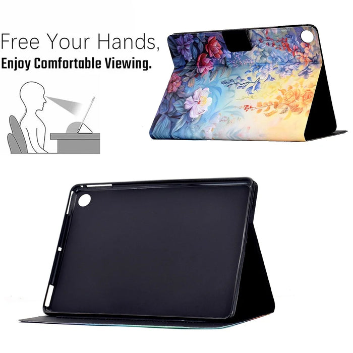For Samsung Galaxy Tab A11  /  A9 Case Colorful Pattern Painting Card Slots Stand Leather Tablet Cover with Auto Sleep  /  Wake - Blossom - 7