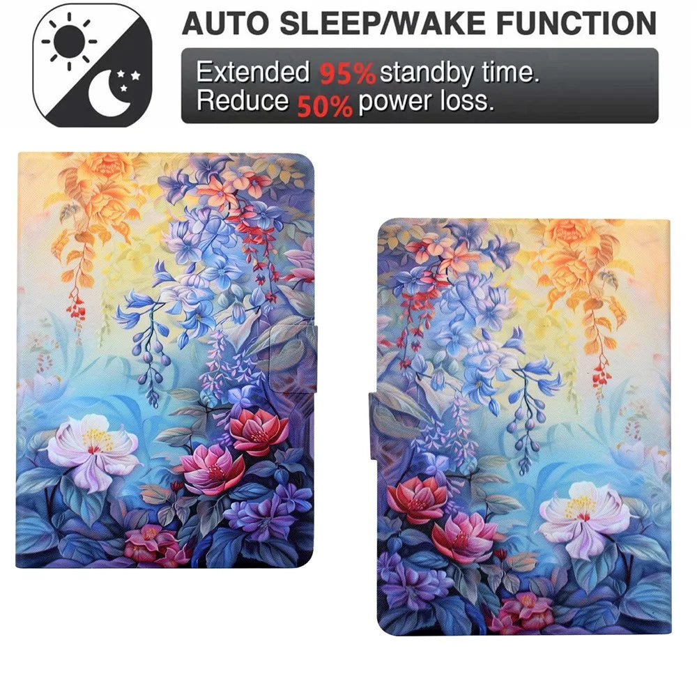 For Amazon Kindle Paperwhite (2024) Case Colorful Pattern Painting Card Slots Stand Leather Tablet Cover with Auto Sleep  /  Wake - Blossom - 6