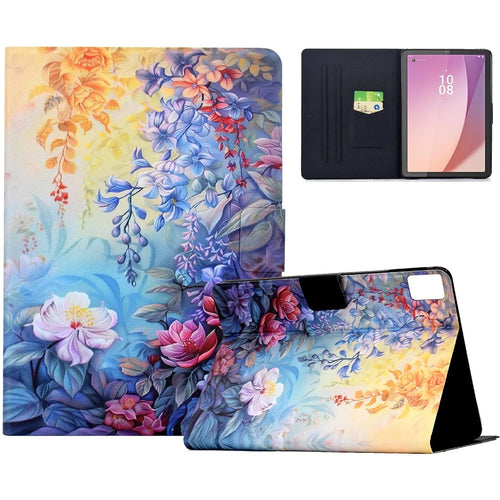 For Lenovo Tab M9 TB-310FU Case Colorful Pattern Painting Card Slots Stand Leather Tablet Cover with Auto Sleep  /  Wake - Blossom - 1