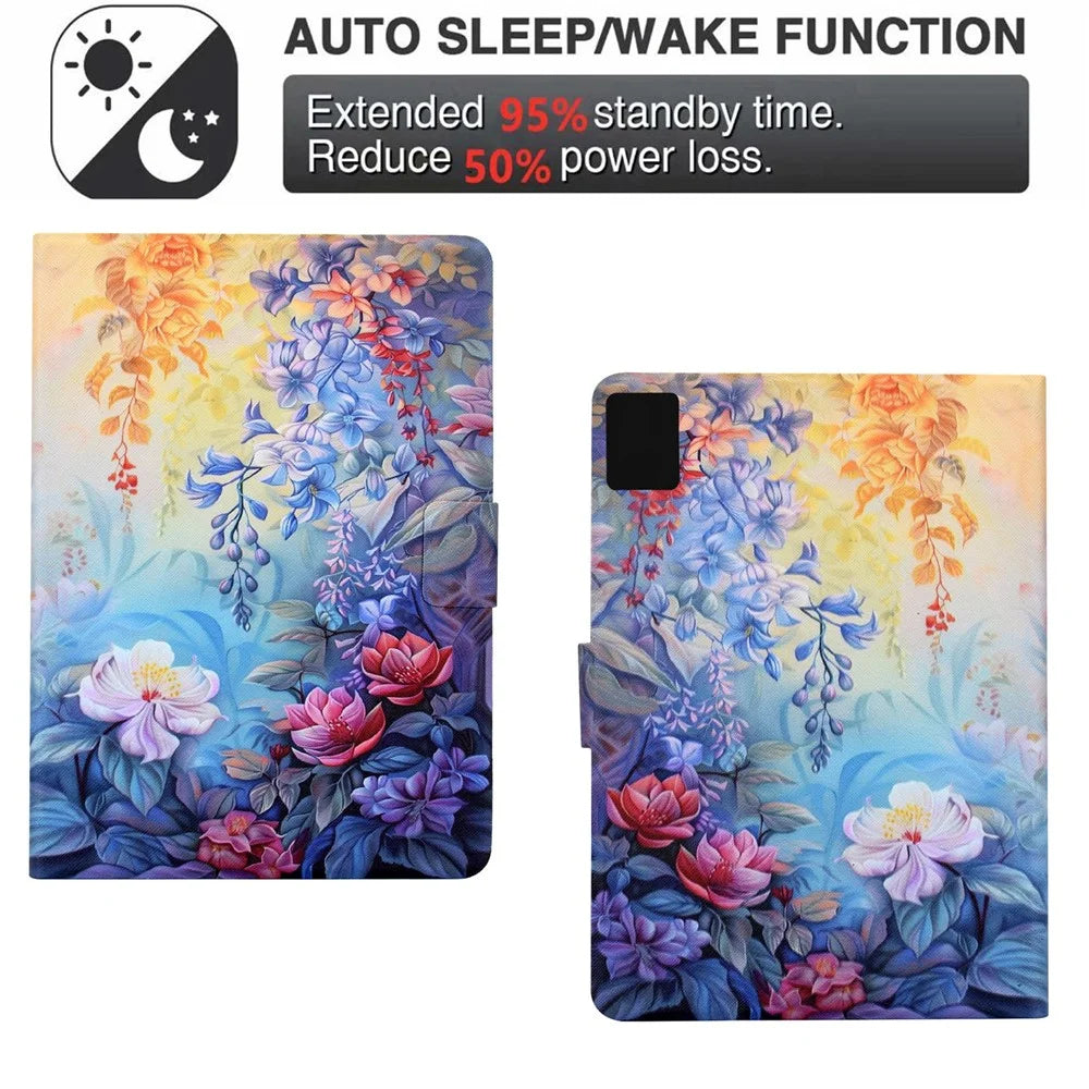 For Lenovo Tab M9 TB-310FU Case Colorful Pattern Painting Card Slots Stand Leather Tablet Cover with Auto Sleep  /  Wake - Blossom - 6