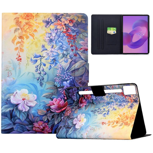 For Lenovo Idea Tab Pro / Tab P12 Pro Gen 2 Case Colorful Pattern Painting Card Slots Stand Leather Tablet Cover with Auto Sleep / Wake - Blossom - 1