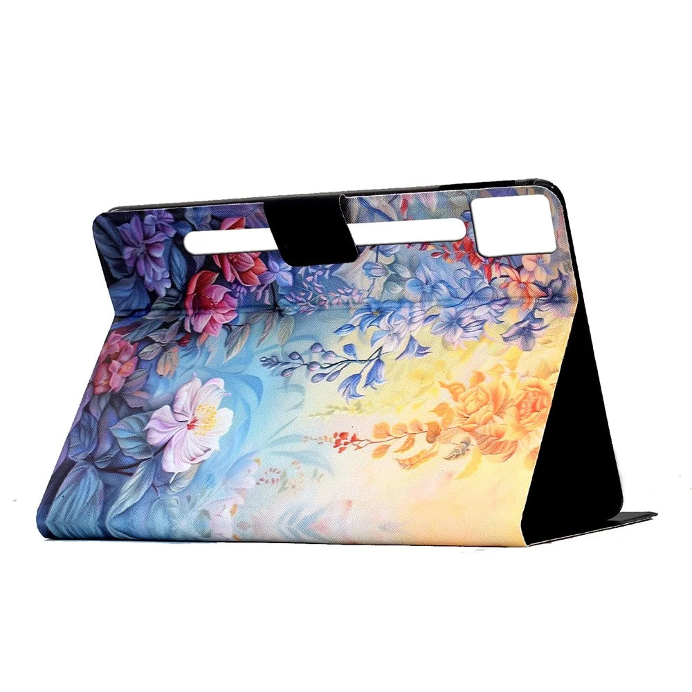 For Lenovo Idea Tab Pro / Tab P12 Pro Gen 2 Case Colorful Pattern Painting Card Slots Stand Leather Tablet Cover with Auto Sleep / Wake - Blossom - 4