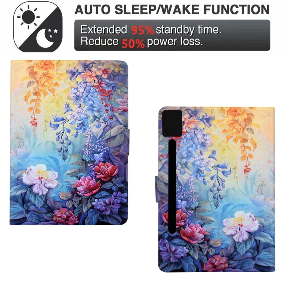 For Lenovo Idea Tab Pro / Tab P12 Pro Gen 2 Case Colorful Pattern Painting Card Slots Stand Leather Tablet Cover with Auto Sleep / Wake - Blossom - 6