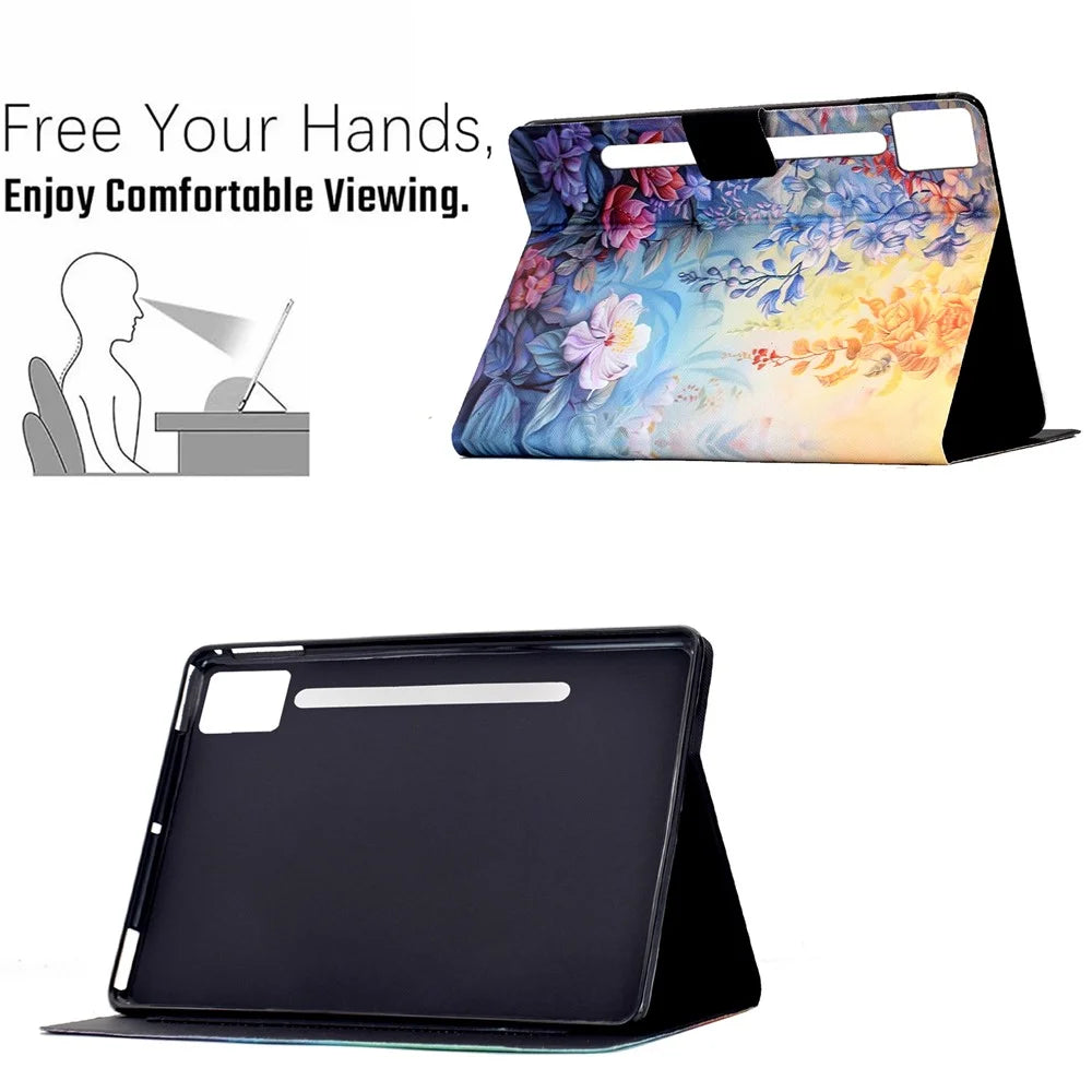For Lenovo Idea Tab Pro / Tab P12 Pro Gen 2 Case Colorful Pattern Painting Card Slots Stand Leather Tablet Cover with Auto Sleep / Wake - Blossom - 7
