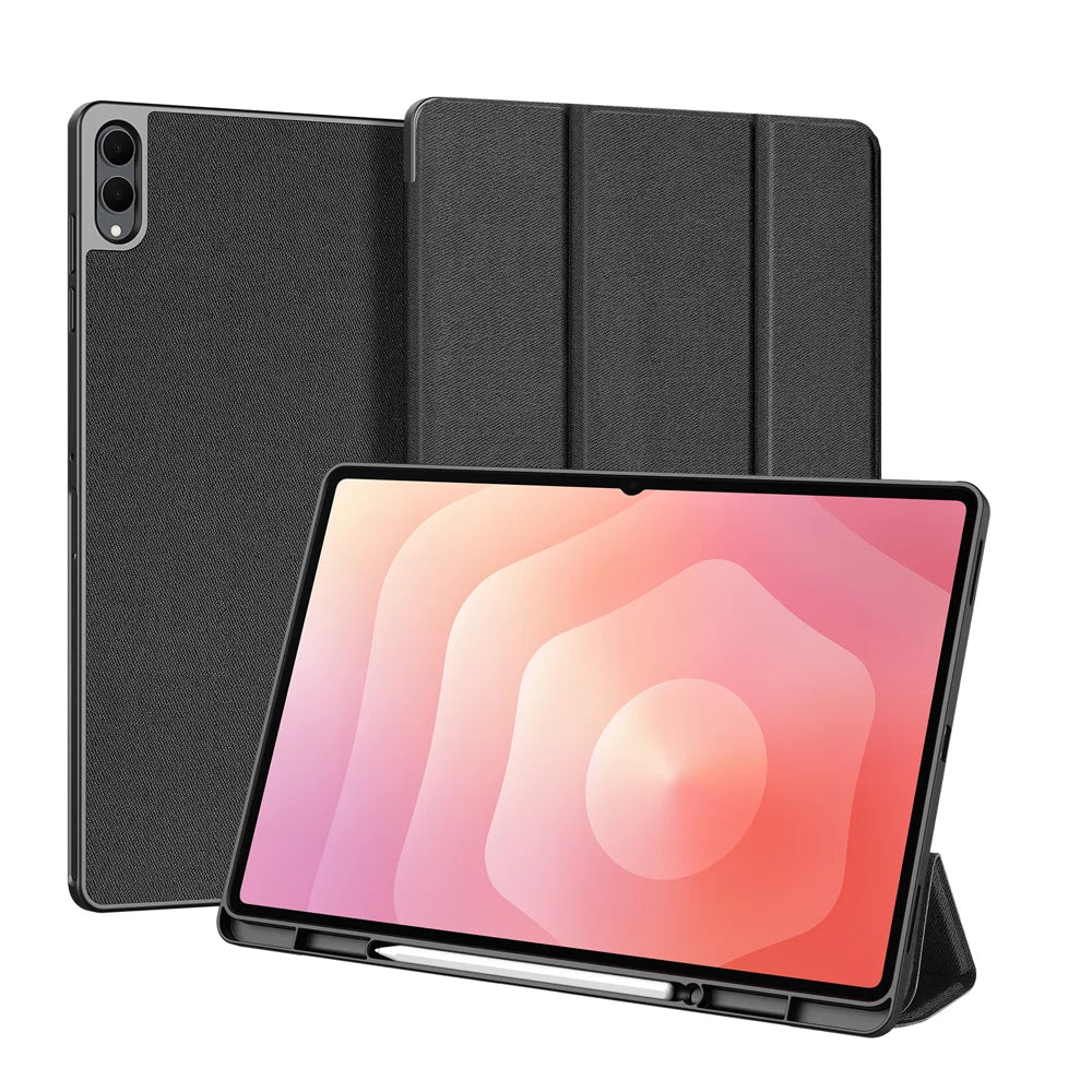 DUX DUCIS For Samsung Galaxy Tab S12 Ultra / S11 Ultra Case  Domo Series Tri-fold Stand PU Leather Tablet Cover - Black - 1